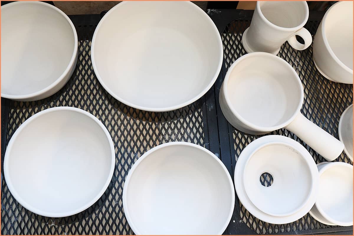 an image of Bone dry clay on rack