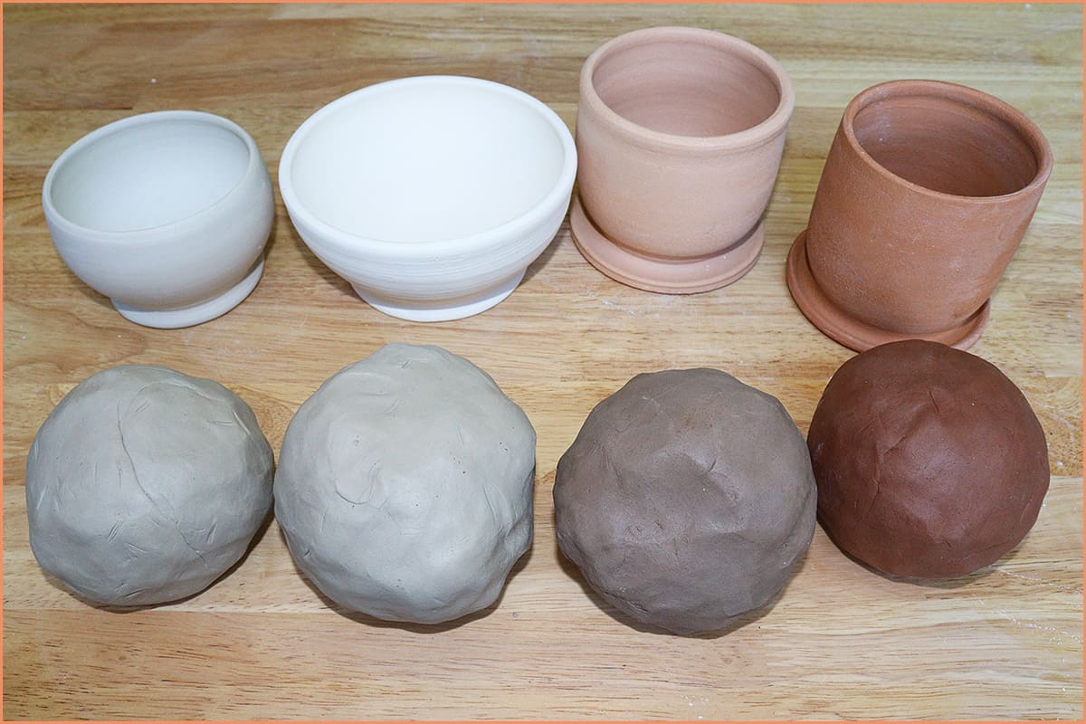 an image of 4 types of clay and pottery