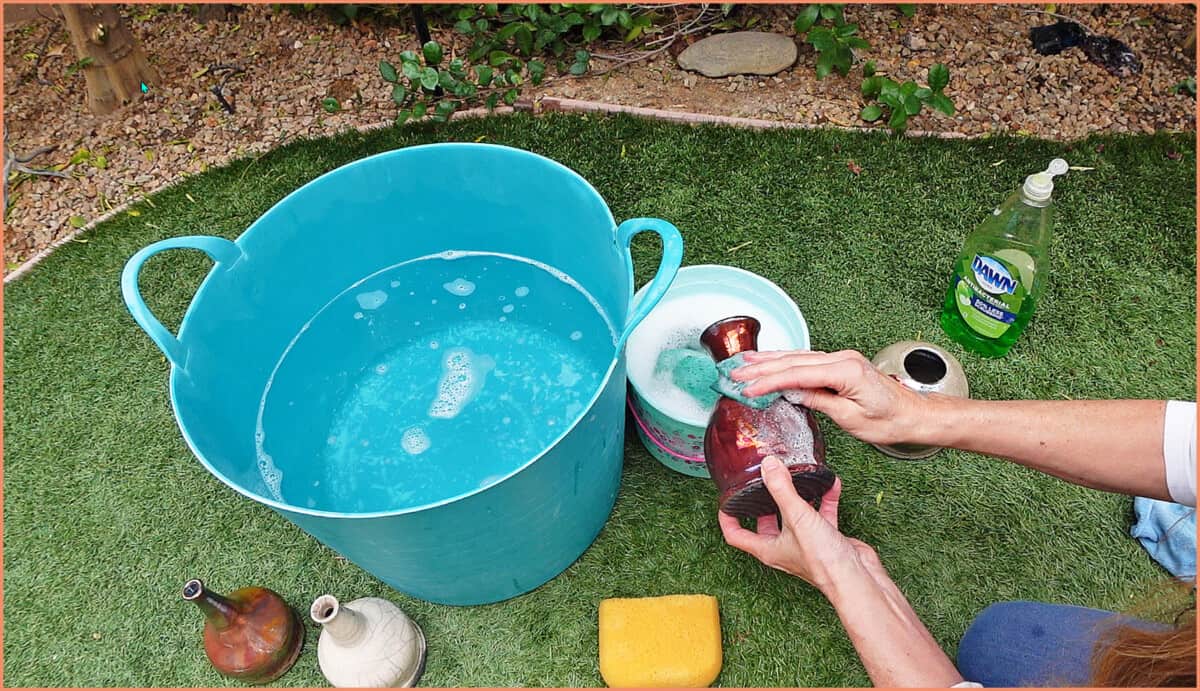 washing the raku vase